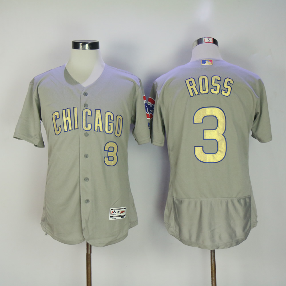 Men Chicago Cubs 3 Ross Grey Champion MLB Jerseys
